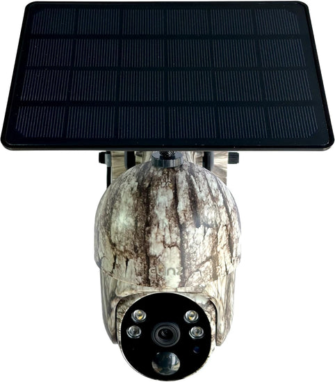 4G Cellular PTZ Solar Powered Camouflage Outdoor Security Camera 3MP 2K HD Resolution 360° IP65 for Trail Wildlife Surveillance CCTV, 2-Way Talk, PIR, Siren, Colour Night Video, Aldi Sim