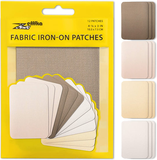 Premium Quality Fabric Iron-On Patches inside & outside Strongest Glue 100% Cotton Shades of Brown Beige Khaki Repair Decorating Kit 12 Pieces Size 3" by 4-1/4" (7.5 Cm X 10.5 Cm)