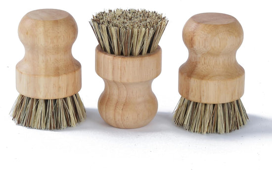 Bamboo Dish Brush Kitchen Coconut Palm Pot Brush Bristles Bamboo Dish Scrub Brushes,Round Mini Cleaning Brush Dish Scrubbers Brush,Washing Dishes,Vegetable,Pots, Pans, Set of 3